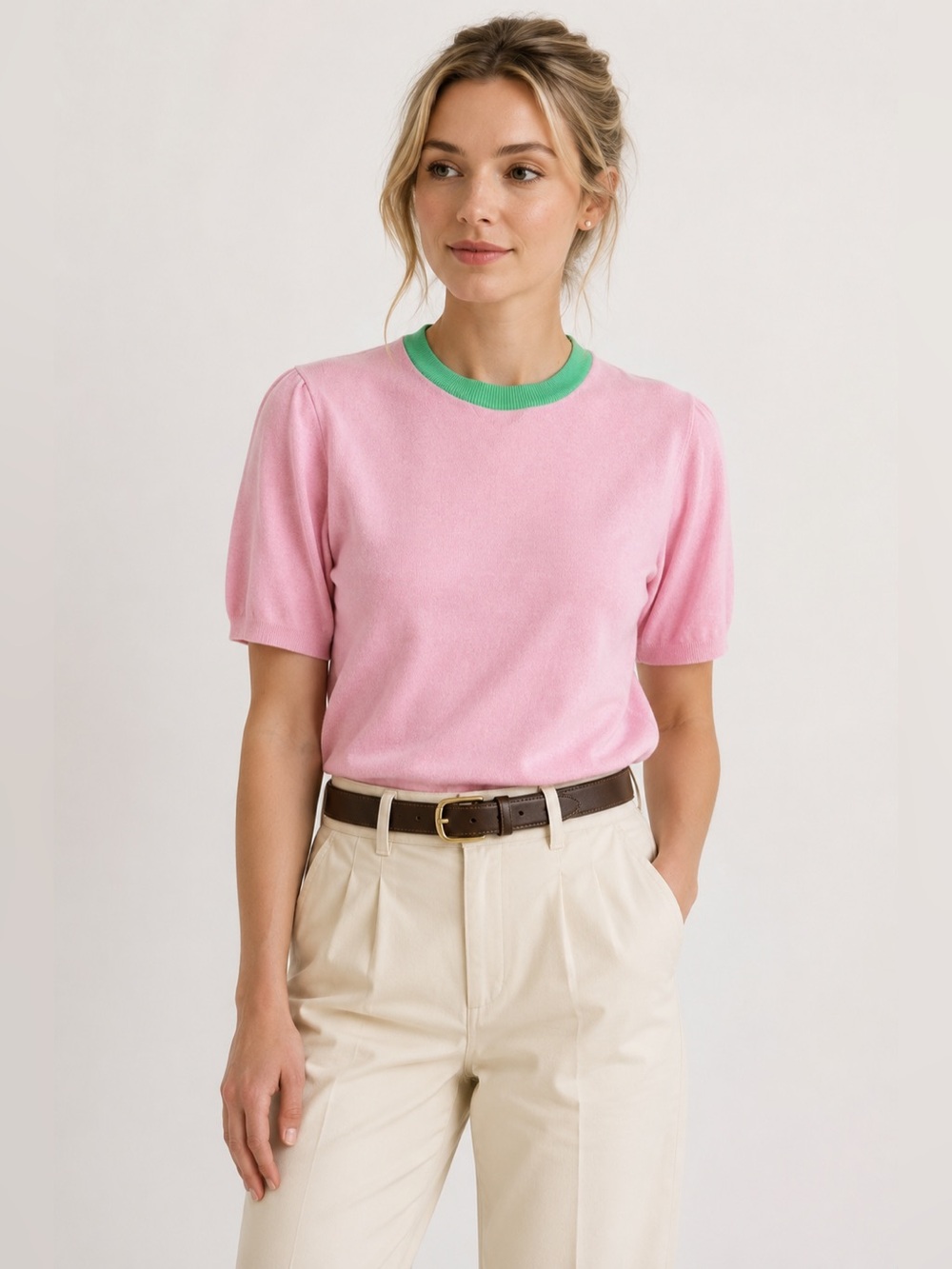 Vintage ANDREW ROHAN Pink Crewneck Cotton T Shirt Top Women's XS Grandma